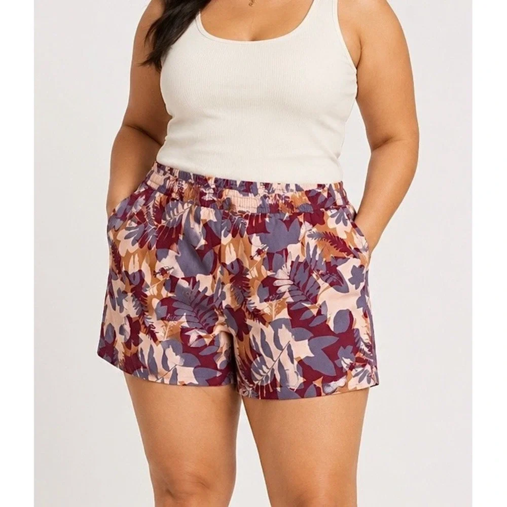 Eddie Bauer Shorts NEW Womens Tidal Floral Print Nylon Royal Red Orange 2XL Tall